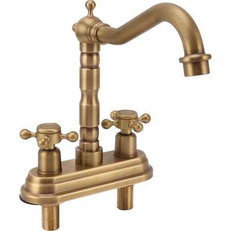Robinet d'évier G1/2, 2 poignées, eau chaude froide, cuivre massif, mitigeur de lavabo, pour cuisine salle de bain, type doré, antique (1/5)