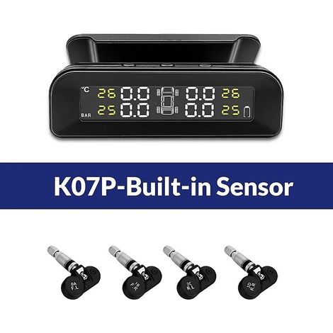 Sistema de alarma de seguridad para automóviles Acceo con TPMS, monitorización de presión de neumáticos, energía solar, pantalla LCD digital y advertencia de temperatura. 4 sensores. (1/5)