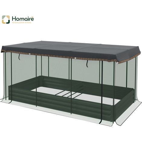 HOMAIRE Hochbeet aus Stahl mit Vogelschutznetz, dunkelgraues Gartenbeet für Balkon & Terrasse, idealer Sonnenschutz