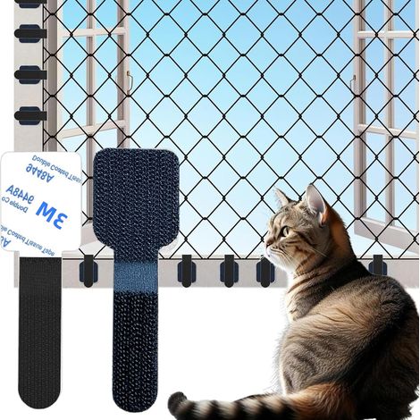 60 Pièces Crochet Fixation Filet Chat Nylon 30 x 90MM (Noir) (1/5)
