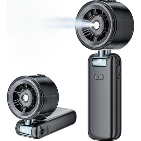 Tragbarer Sprühventilator mit Kaltnebel, 5 Geschwindigkeitsstufen und leisem Betrieb, ideal für Reisen, Urlaub, Make-up und Konzerte. (1/4)