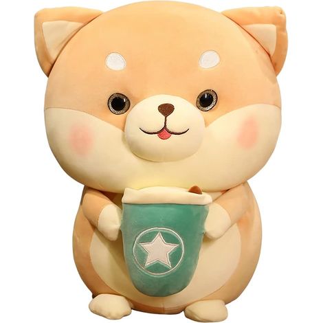 Bubble Tea Akita Inu Peluche Animal Mignon Oreiller en Peluche Plusieurs Tailles Oreiller en Peluche (Jaune, 7,87")