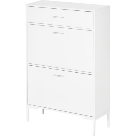 Scarpiera moderne 12 paires de chaussures 2 portes battantes tiroir 76x26x110 cm Blanc