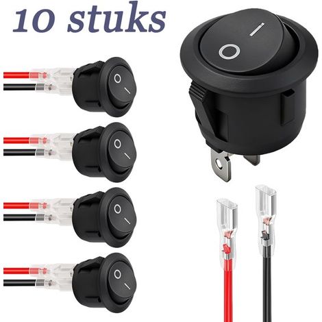Interrupteurs à bascule ronds 10 pièces – Câbles ON OFF précâblés 15 cm – Diamètre 20 mm – 250 V 6 A – Pour voiture camping-car moto bateau et appareils électriques (1/5)