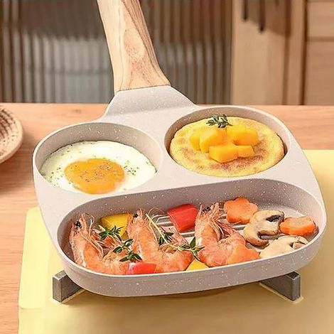 Poêle À Oeufs Antiadhésive - Poêle Grill À 3 Compartiments - Compatible Gaz Induction Électrique - Poêle De Cuisine Polyvalente - 1 Pièce (1/5)