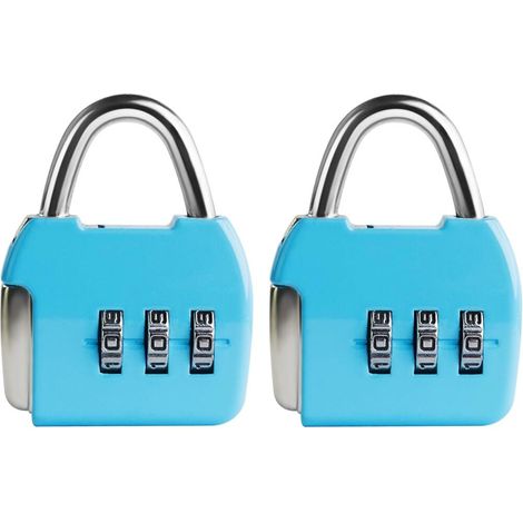 Set mit 2 kleinen Zahlenschlössern, 3-stellige Zahlenkombination, Reiseschloss, tragbares Vorhängeschloss mit Code für Koffer, Werkzeugkasten, Tagebuch, Blau