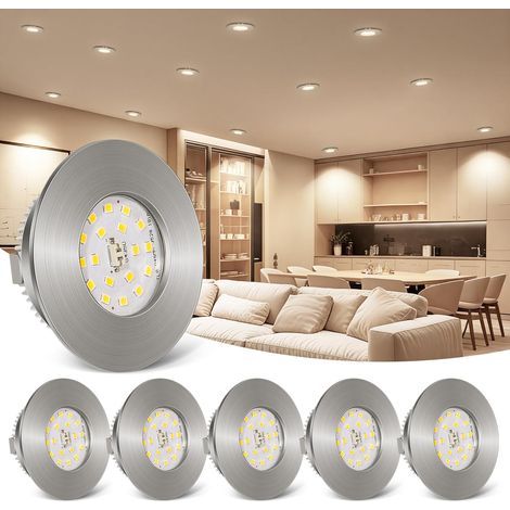 6W Recessed LED Spotlights 230V - Ultra-Thin LED Spotlights, Neutral White 4000K - IP44, Φ 60-65mm Hole, Ceiling Spotlights for Bathroom, Kitchen, Living Room - Matte Nickel, Pack of 6 (1/5)