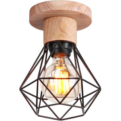 royaluxe- Plafonnier Rétro Luminaire Plafonnier Vintage Noir Plafonnier Moderne Plafonnier Intérieur Lampe De Plafond En Bois Et Métal (1/5)