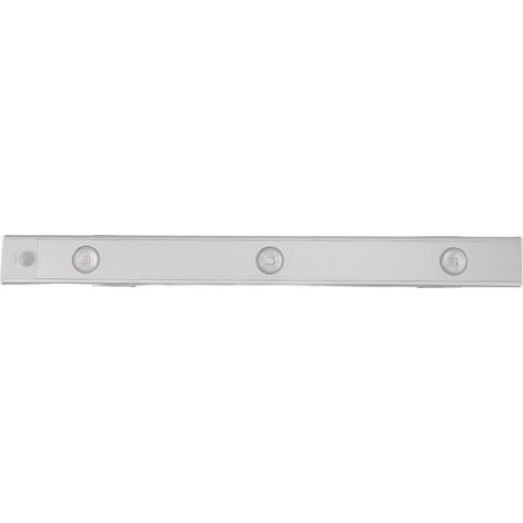 Lampe sous meuble de 40 cm de long, avec détecteur de mouvement magnétique, intensité variable, chargement USB et fixation adhésive, couleur argent. Idéale pour étudier ou travailler. (1/5)