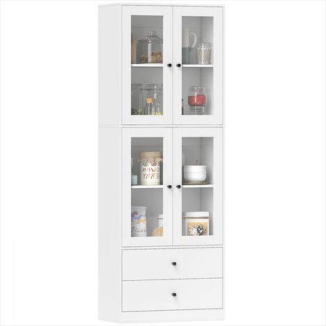 Buffet haut cuisine blanc brillant avec portes vitrées (1/5)