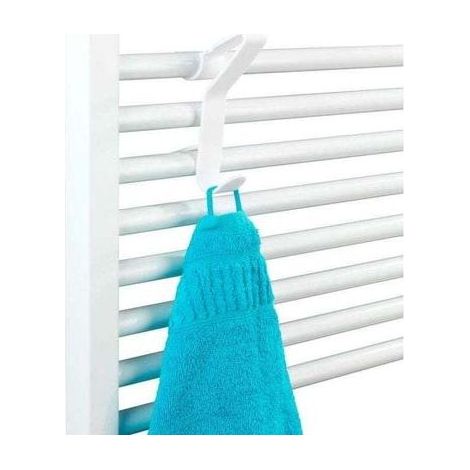 pair Crochet radiateur sèche serviette universel Flexi, crochet pour radiateur sèche serviette rond pour suspendre serviette et peignoir, Plastique, 2,5x13,5x8,5 cm, Blanc (1/4)