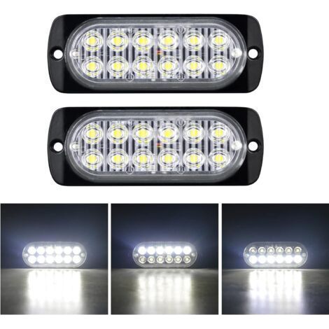 2 Pièces 4.3 pouces 12 led barre lumineuse stroboscopique, 12v 24v clignotant gyrophare police feux de remorque, feu blanc (1/5)