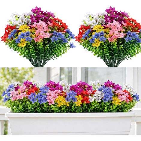 8 Bouquets de Fleurs Artificielles Extérieures, Plantes Artificielles pour Extérieur, Résistantes aux UV, Décoration pour Balcon, Jardinière, Jardin, Terrasse, Maison (1/5)