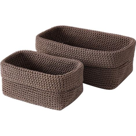 Lot de 2 paniers de rangement pliables en crochet, lavables et tricotés, parfaits pour le bureau (marron), pour organiser étagères, placards et jouets. Paniers vides. (1/5)