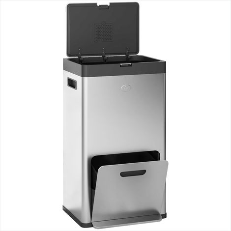 Poubelle triple compartiment acier inoxydable à pédale argent (1/5)