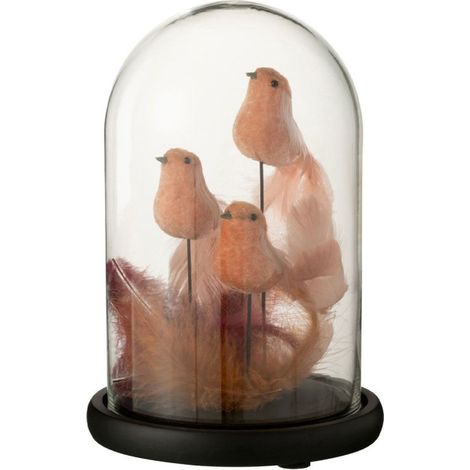 Cloche Décorative "3 Oiseaux" 26cm Bordeaux