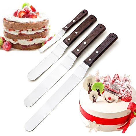 Set mit 4 Teilen - Butterspatel aus Edelstahl in verschiedenen Größen mit Holzgriffen zum Dekorieren von Kuchen (10, 15, 20, 25 cm) (1/5)