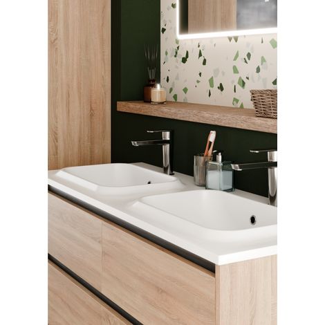 Meuble vasque JUPITER 3.0 Bois Clair 120 cm - Plan Dune - Sans miroir (1/5)