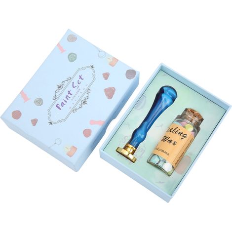 Coffret de cire à cacheter, tampon à cacheter en coffret cadeau, tampon pour enveloppes et carnets, bleu étoilé - Petite bouteille de cire à cacheter (1/5)