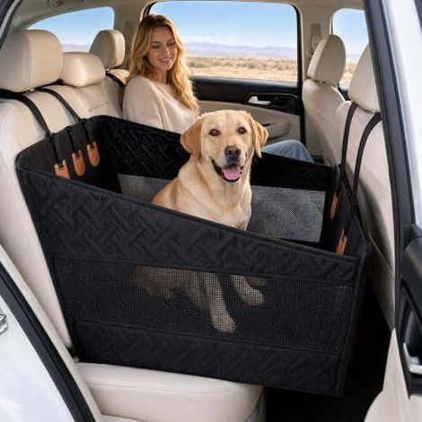 Hundeautositz, Hundetransportbox, Hundeautokorb – Besonders stabil mit verstärktem, festem Boden, Sicherheitsgurt, wasserdichtem Oxford-Gewebe, für mittelgroße und große Hunde bis 50 kg (1/5)