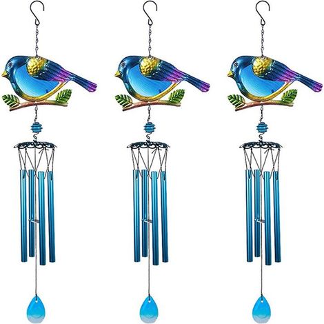 3X Carillons de Vent Carillon ExtéRieur de Décor IntéRieur, Carillons de Vent D'Oiseaux Bleus Romantiques Mobiles pour la Décoration de Jardin de