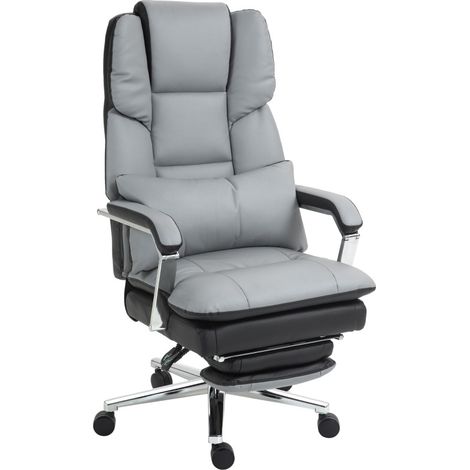 Silla de oficina ergonómica reclinable con reposapiés 63x71x123-129 cm gris negro (1/5)