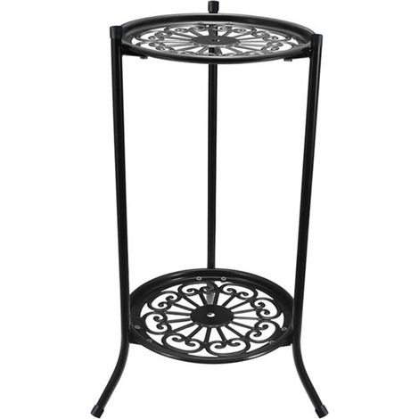 Sjlerst – Support pour plantes en pot en fer noir – Double couche – Étagère à plusieurs niveaux – 50x24 cm pour plantes lourdes d'intérieur et extérieur