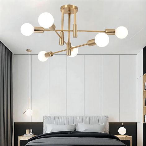 6 Luces Lámpara de Techo Industrial Moderna Iluminación de Metal Interior Lámparas de Araña E27 Lámpara para Sala de Estar Cocina Dormitorio Pasillo Cobre (1/5)