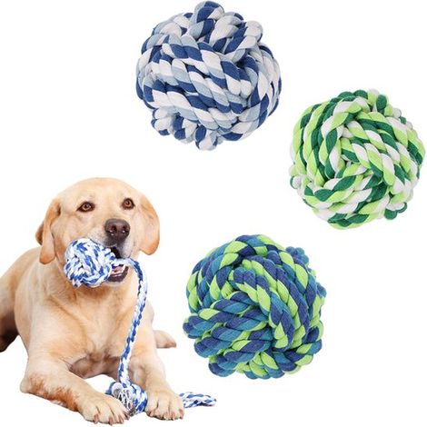 Juguete de cuerda grandes cachorros de 1 Combinación de algodón natural caucho jugar tirar, Azul blanco, juego de 1 pieza (1/2)