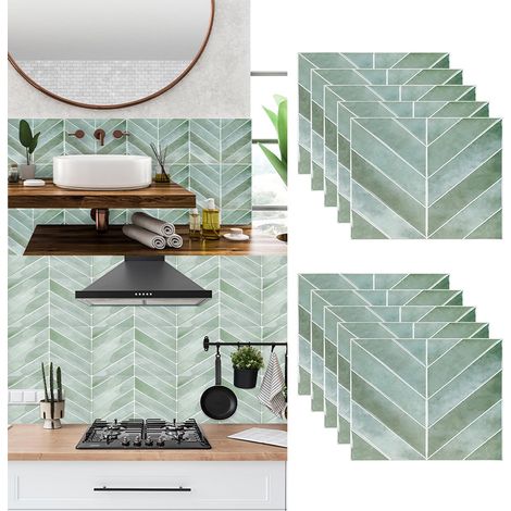 10 Stickers muraux géométriques épais, carreaux muraux de 29 cm × 23 cm, stickers autocollants en céramique pour crédences de cuisine et salles de bains, imperméables, faciles à nettoyer (1/5)