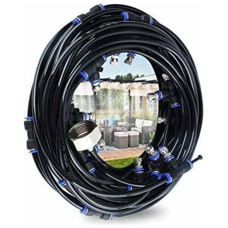 BUNTHAUS Brumisateur Exterieur,Système de Brumisation,10M Brumisateur Terrasse avec 9 Buse Brumisateur +1 Buses de Rechange+1Adaptateur (en Laiton, 3/4\"),Brumisateur pour Patio Jardin Serre Trampolin (1/4)
