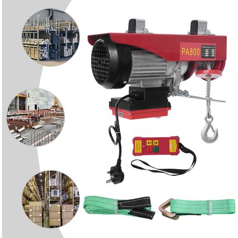 800kg Electric Hoist with Wireless Remote Control 12m Steel Cable 2 Slings UK