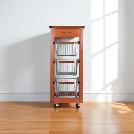 Carrello cucina SLIM in legno di faggio 3 cesti e 1 cassetto CILIEGIO (1/3)