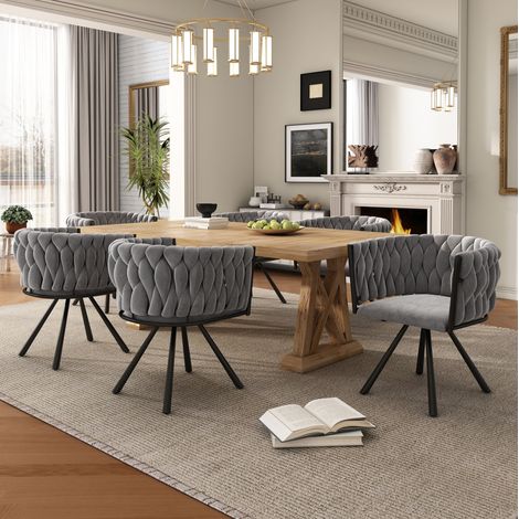 Pack de 6 sillas de comedor 54x59x72 cm terciopelo gris giratorias, prácticas – MEUBLIV (1/5)