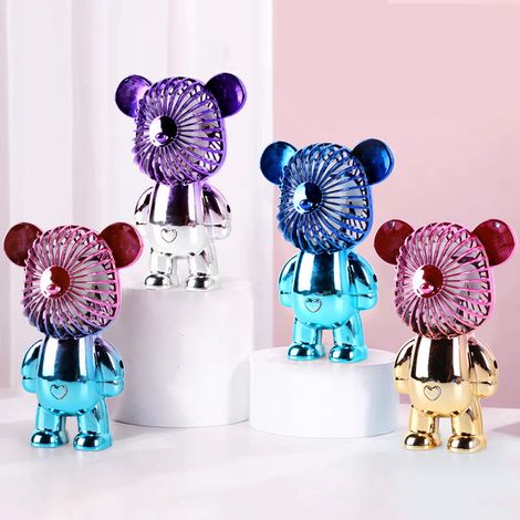 Mini ventilateur portable créatif ours dégradé, rechargeable USB, batterie intégrée, pour bureau dortoir, ours rouge doré, taille 4, cadeau tendance (1/4)
