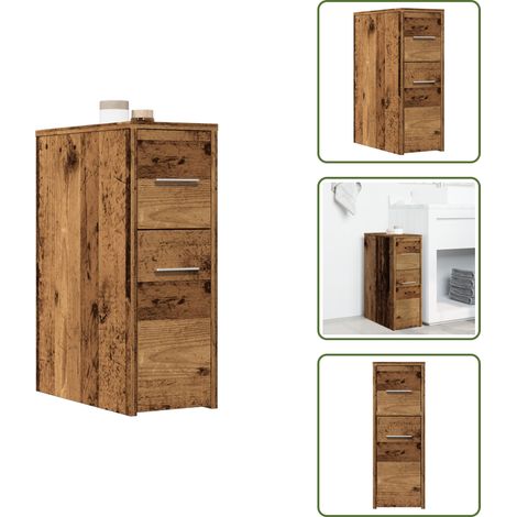 The Living Store Armario de baño estrecho con ruedas madera envejecida - Armario estrecho