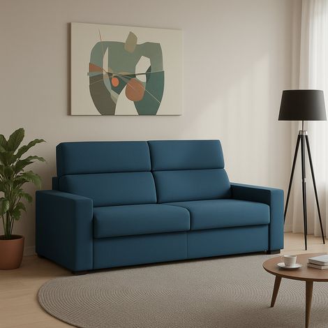 Dmora - Sofá fijo 2 plazas Vialfre, Sofá lineal para salón, acolchado, desenfundable, calidad 100% Made in Italy, 180x95 h100 cm, Azul (1/5)