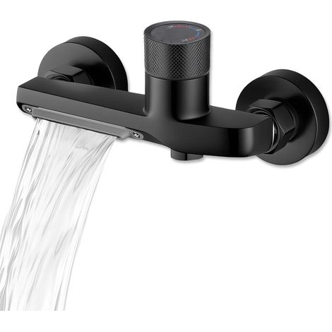 Mitigeur Thermostatique Baignoire, Noir Double Fonction Robinet Salle Bain Baignoire avec Bouton Antidérapant, Alliage de Cuivre Mitigeur Douche, pour Douche Murale, Dortoirs (1/5)