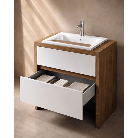 Lavatoio 79x65 noce e bianco opaco con cassetto e vasca in termoforato Adele (1/3)