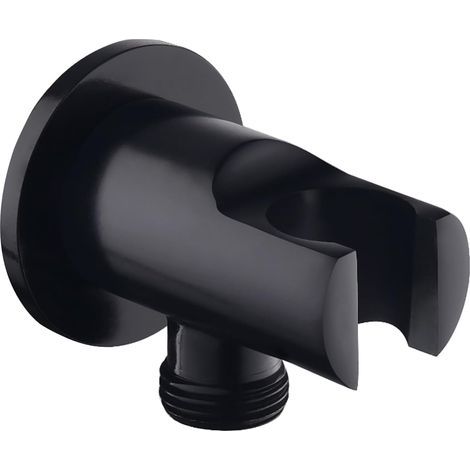 Support de douchette à main, coude de raccordement mural avec support de douche, support rond pour pommeau de douche, coude de douche universel avec support de douche/raccord de douchette (noir) (1/5)