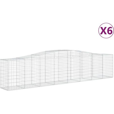 Cestas de gaviones Muro de contención arqueado Valla de jaula 6 piezas 400 x 50 x 80/100 cm Hierro galvanizado Plata 020041066