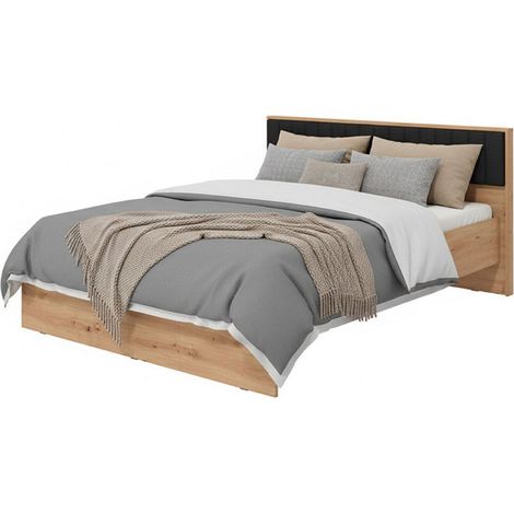 Letto Matrimoniale Grosso, Letto Matrimoniale Dimensione Materasso 160x200 cm, Imbottito, Testiera Imbottita, Marrone Rovere Nodi