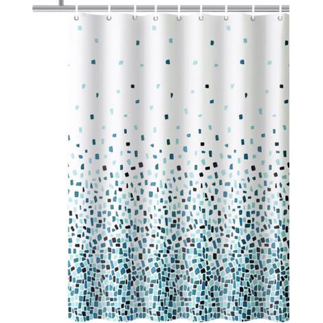 Sollbry Rideau de douche bleu mosaïque anti-moisissure, résistant à la moisissure Dimensions : 180 x 180 cm Tissu hydrofuge (bleu mosaïque) (1/5)