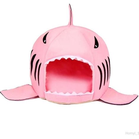 Lit pour animal de compagnie - Shark - Nid de sommeil doux et lavable en velours - Blanc/Bleu - Rectangulaire (1/4)