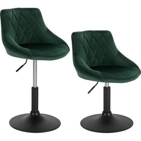 Woltu – Lot de 2 tabourets de bar – Siège en velours rembourré – Hauteur réglable 42-58 cm – Pieds en métal – Vert foncé (1/4)