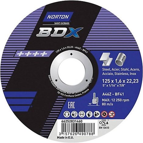 Disque à tronçonner 180x1,6 BDX acier et inox - Norton