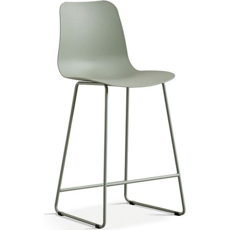 Sedia da bancone MARIO - PP verde-grigio - Gambe in metallo - Altezza 100,5 cm - Stile moderno