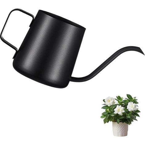 Arrosoir noir - Petit arrosoir pour plantes d'intérieur - 250 ml - Mini arrosoir en acier inoxydable - Bec long - Pour maison, bonsaï, extérieur, jardin (1/5)