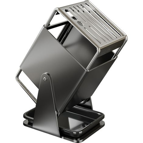 Bloc de coupe – Acier au carbone, porte-couteau rotatif à 9 fentes avec bac de drainage Rangement de cuisine à 30 degrés, support à outils de comptoir pour la préparation des aliments, cuisson en ext (1/5)