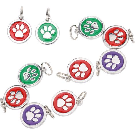 Lot de 10 étiquettes d'identification pour animaux de compagnie (empreintes de pattes) à suspendre autour du cou, en métal, compactes et mignonnes, pour chats et chiens. Type d'empreinte et couleur al (1/5)